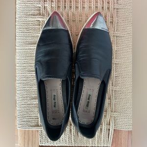 Miu Miu black pointed toe with silver slip on sneaker